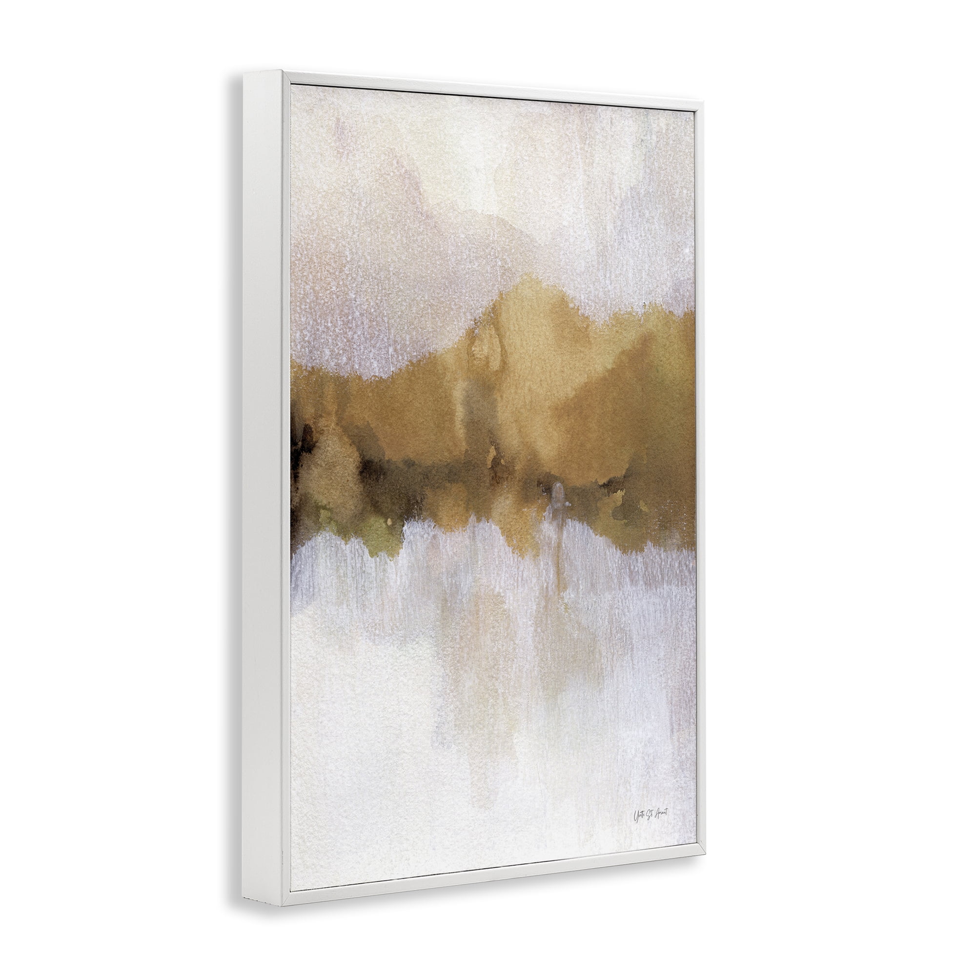 Stupell Industries Centric Golden Abstract Abstract Painting White Framed Art Print Wall Art, 12 x 18