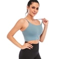 thumbnail image 3 of Women's Longline Sports Bra Workout Crop Tank Tops Built in Bra Padded Medium Support Yoga Bra, 3 of 7