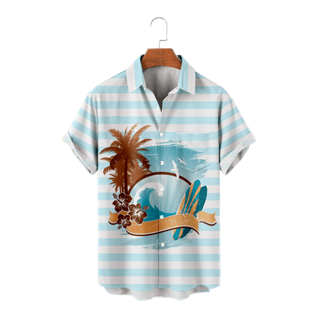 

MLFU Adult Kids Short Sleeve Button Down Shirts Stripes Collared Shirts Crewneck Polo Shirts Plus Size Men
