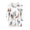 thumbnail image 4 of Fheaev Fall Tops For Women 2024 Pleated Textured Mini Jumper Pullover Tops Flowy V- Neck 3/4 Sleev T-Shirt Blouse A Line Short Beach Top, 4 of 4