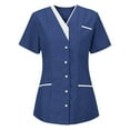thumbnail image 2 of Women’s V-Neck Nurse Uniform Blouse - Short-Sleeve Button-Front Scrub Top for Medical, Nursing, Clinic, Healthcare, Hospital, Caregiver /Clinic Staff | Multi-Size Multi-Pocket Work Uniform, 2 of 4