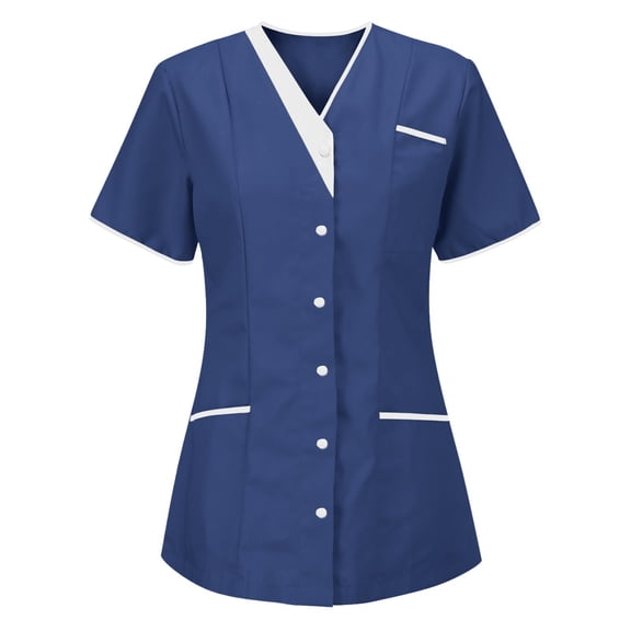 Gamivast Plus Size Scrubs for Women Short Sleeve V-Neck Button Up Top Nursing Scrubs Breathable Soft Stretch Medical Scrubs with Chest Pocket Healthcare