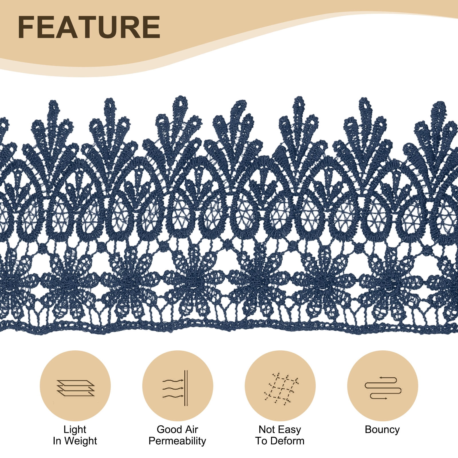 Uxcell 3.15 Inch Wide 15 Yard Lace Ribbon Floral Pattern Navy Embroidered Lace Trim Ribbon for Sewing Making, and DIY Crafts, Gift Wrapping, Wedding Decor