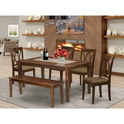 HomeStock Lakefront Luxury 6Pc Dining Set Includes A Rectangle Dinette Table And Four Double X Back Linen Seat Kitchen Chairs And A Bench, Mahogany Finish