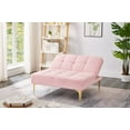 thumbnail image 3 of Convertible Futon Sofa Bed with Adjustable Backrest and Gold Metal Legs, Reclining Teddy Fabric Futon Couch Chair with Pillow for Dorm Room Living Room, Pink, 3 of 8