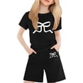 thumbnail image 2 of Gyexs Short Sets for Girls Size 8-9 Fashion Cool Bowknot Printed Design Oversized Pullover Tops Shorts 2 Piece Outfits Spring Summer Clothes A01-Black 8-9 Years, 2 of 5
