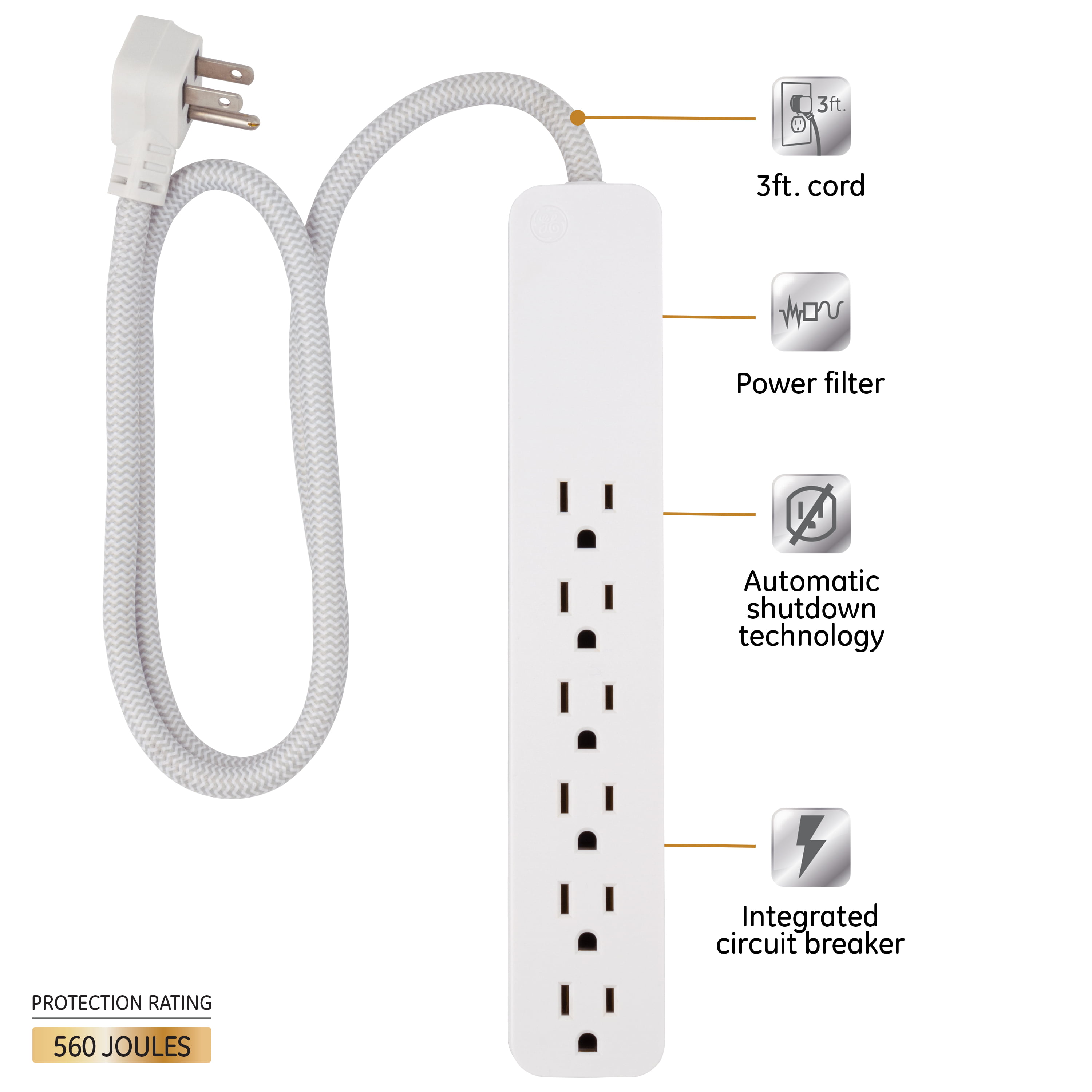 3-Piece Surge Protector, Grounded Wall Block and Extension Cord Value Pack, PS615/CT026/10F