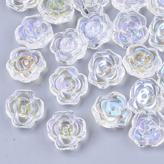 Glass 20 pc Transparent Glass Beads AB color Plated Flower Clear AB 13.5x12.5x5.5mm Hole: 1.2mm