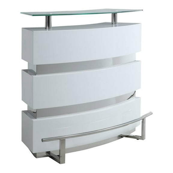 Milan Athena 3-shelf Steel MDF and Glass Channeled Front Bar in Clear and White