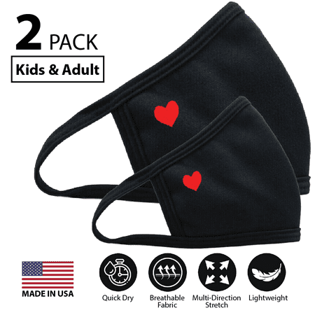 (Pack of 2) Soft Cotton Face Covering Mask Unisex Washable Reusable Fashion Heart Adults & Kids- Made In USA