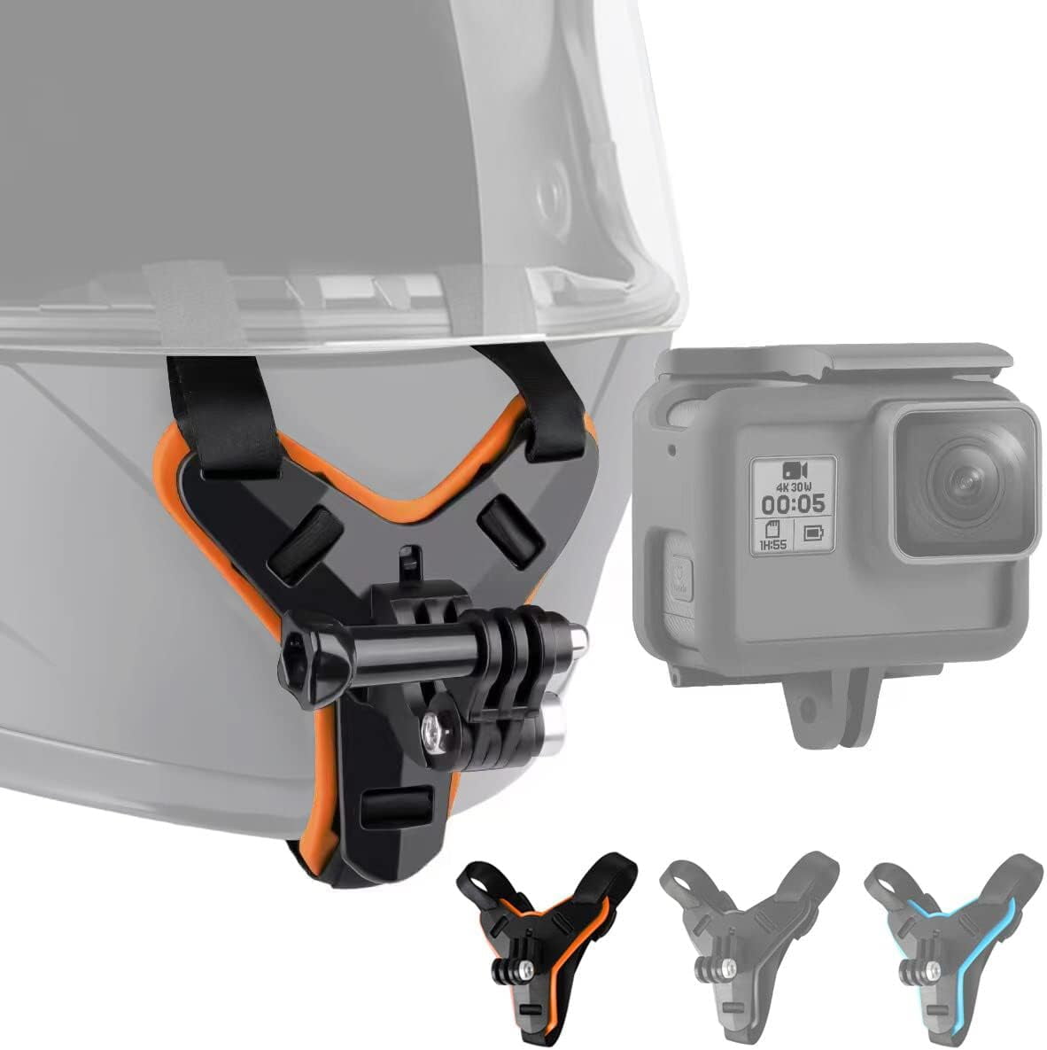 Motorcycle Helmet Chin Mount For GoPro - Butterfly Sticky Mount With 2 Arms & J Hook, Fits Hero 12-5, Session, SJcam