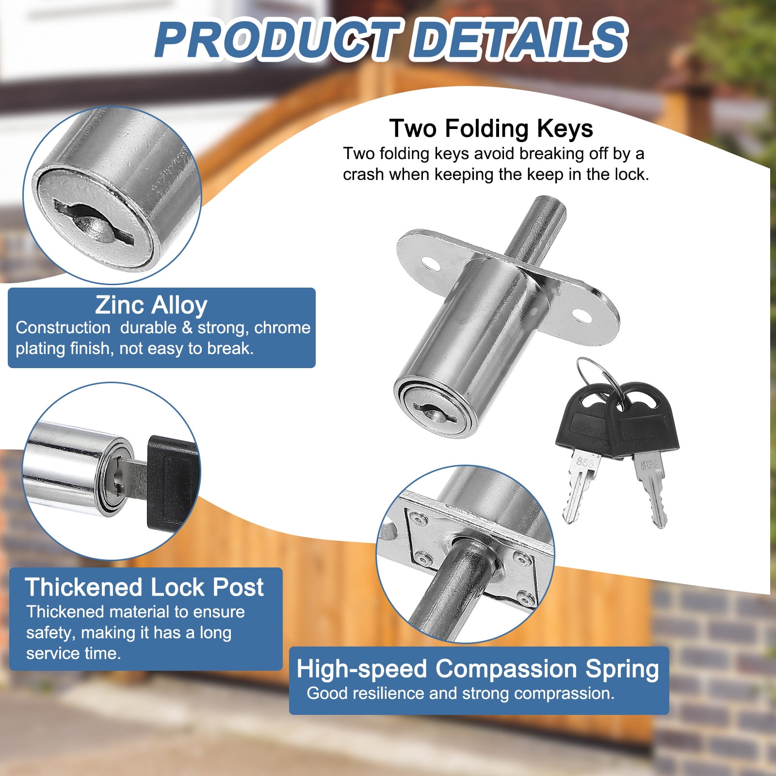 Push Plunger Lock with Keys & Screws & Locking Ring Keyed Different for Window Barn Drawer Cabinet Garage 1-1/4"x1.25"