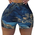thumbnail image 2 of Rateoe Golden Blue Mountains Printed Power Workout Shorts for Women Tummy Control Squat Proof Ribbed Thick Seamless Scrunch Active Short-Small, 2 of 8