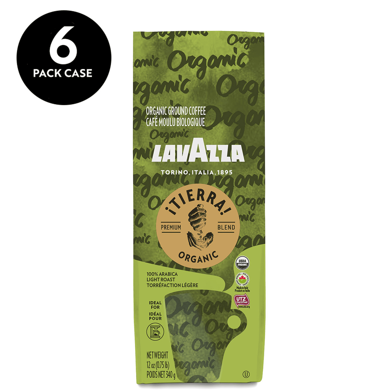 Lavazza ¡Tierra! USDA Organic Ground Coffee Blend, Light Roast, 12-oz Bag