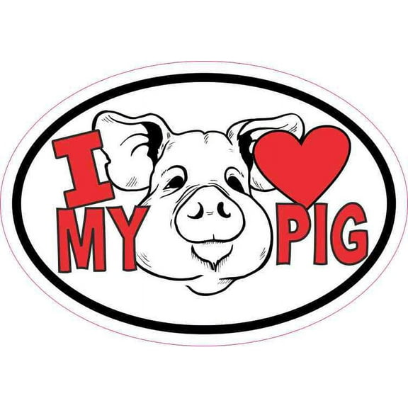 5in x 3.5in Oval I Love My Pig Sticker