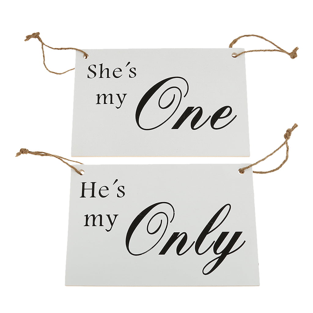 She's My One & He's My Only Shabby & Chic Wooden Wedding Signs Plaques 