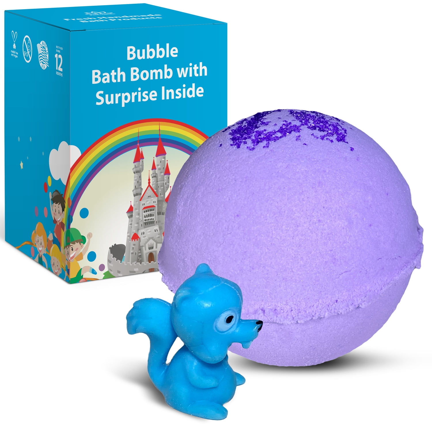 1 Bubble Bath Bomb for Kids with Surprise Mini MALZ Toy Inside - Natural Ingredients Safe for Sensitive Skin - Moisturizing Coconut and Olive Oils and Relaxing Lavender Aroma