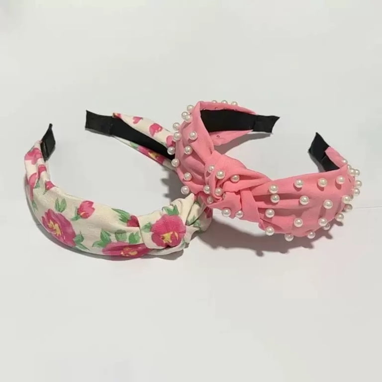 SAME Hot Pink Floral Stretch Headband Huachi Floral Knotted Stretchy Headbands, 4-Pack, Hot Pink  main image 2