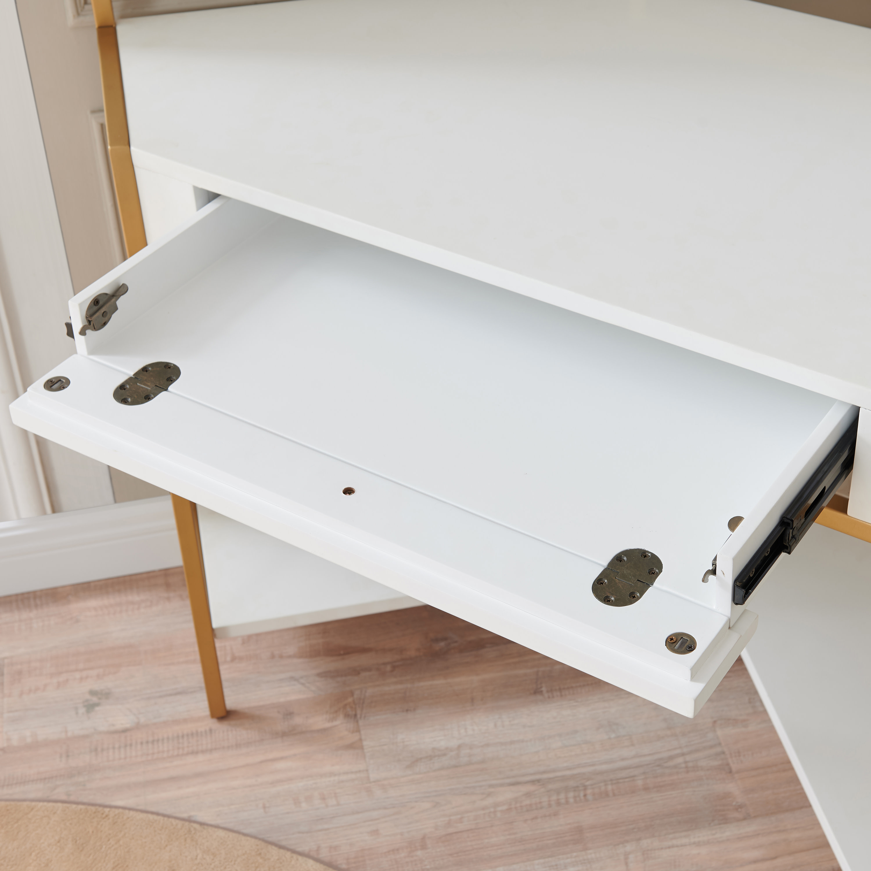 Leick Home Claudette Mixed Metal and Wood Corner Computer Desk, White/Satin Gold
