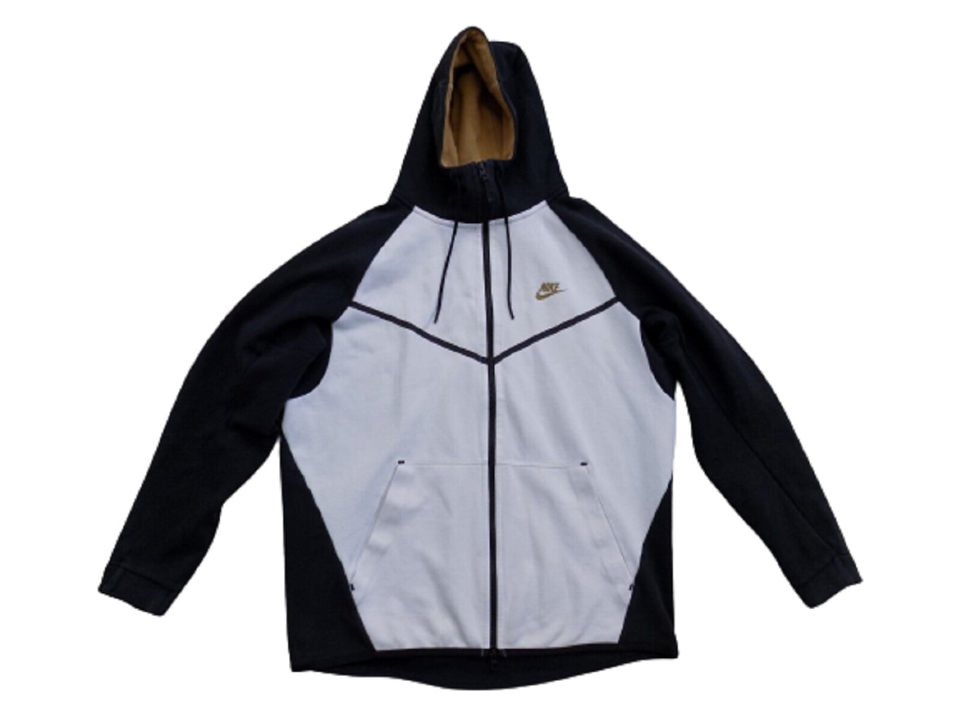 Nike Mens Hooded Zipper Tech Fleece Hoodie,Black/White/Golden,XXXLarge