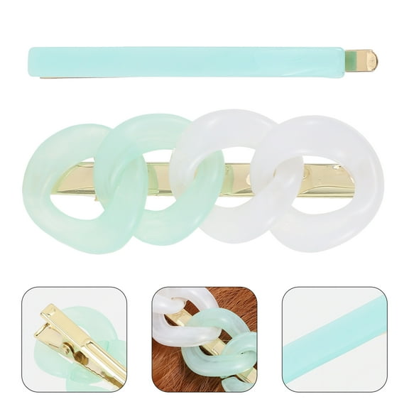 OUNONA 2 Pcs French Pins Hair Hairpin Headgear Hair Clips Miss 6X1.7X1.5CM Green