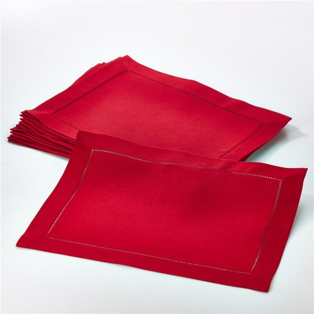 SARO 6301.R1420B 14 x 20 in. Rectangle Classic Hemstitch Border Placemat Red - Set of 12