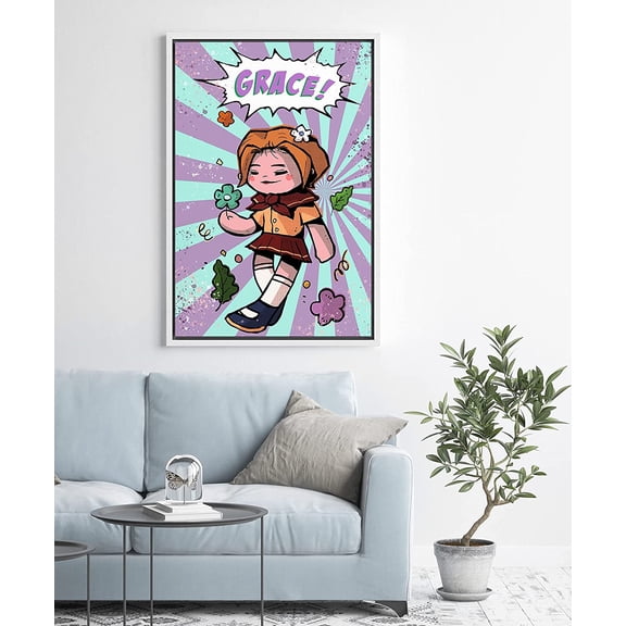 PixonSign Framed Wall Art Print Set Grace Comic Book Manga Girl Inspirational Motivation Drawings Pop Art Glam Portrait Fun Multicolor Ultra for Living Room, Bedroom, Office - 16"x24" White