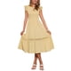 thumbnail image 1 of Vestido Midi Boho Chic de Verano para Mujer con Mangas de Volante, Encaje, Fruncido y Volantes, Fluido para Playa, Talla XS, Amarillo, 1 of 6