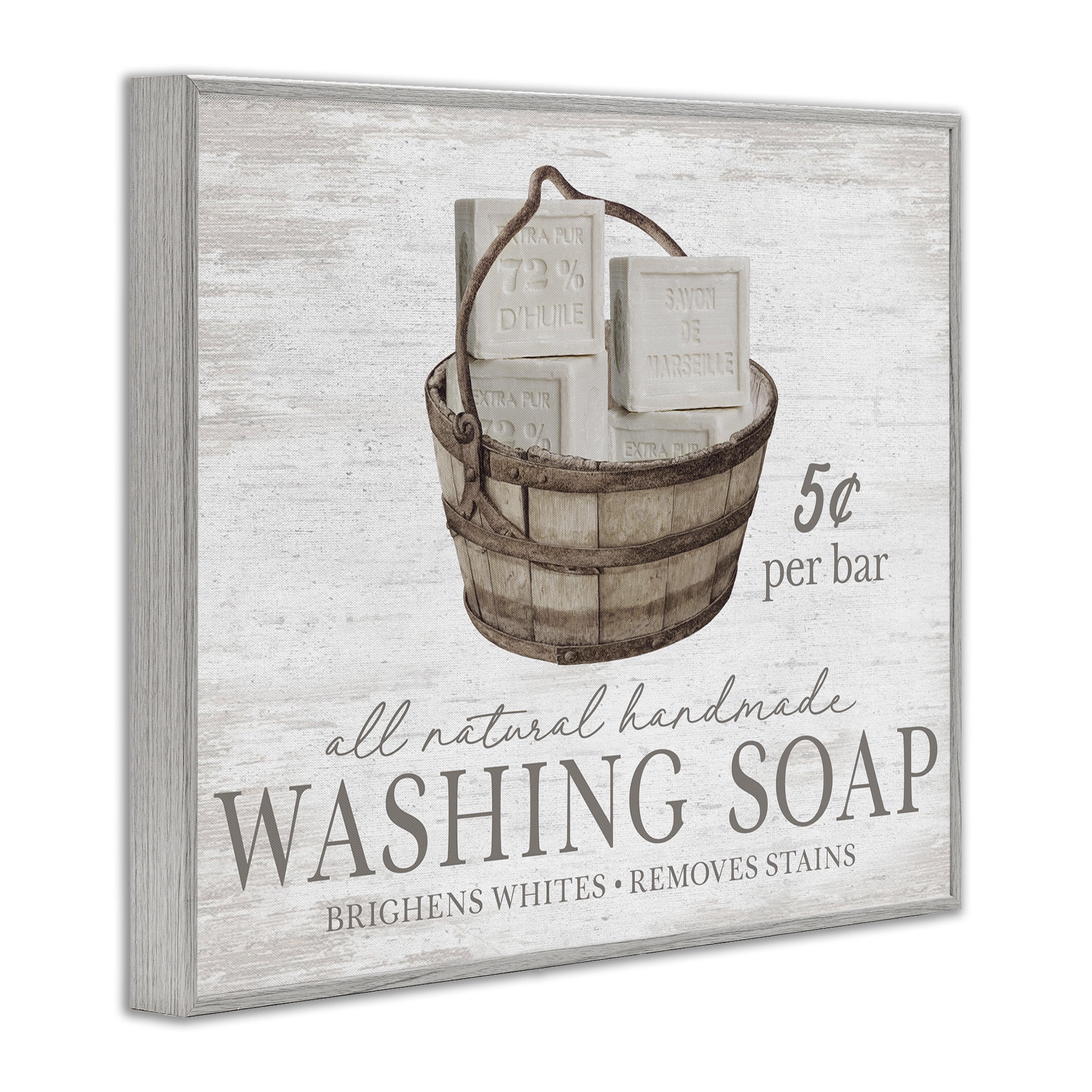 Stupell Industries Vintage Laundry Soap Typography Painting Gray Framed Art Print Wall Art, 14 x 11