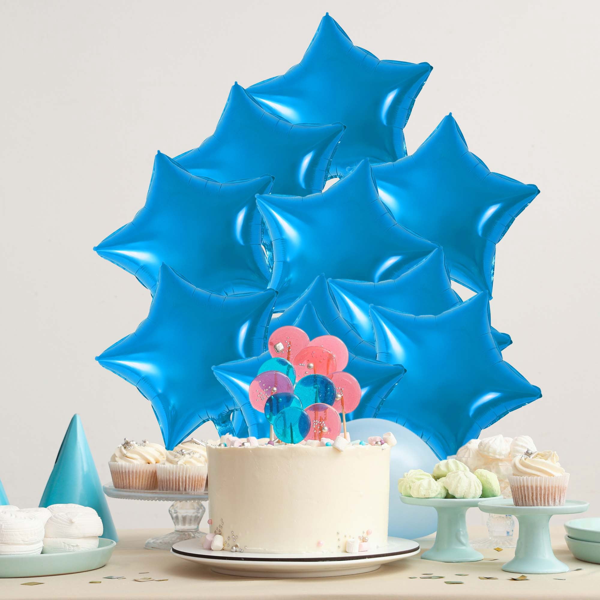 Unique Bargains 10Pcs Helium Balloons with Ribbon Star Pattern Blue