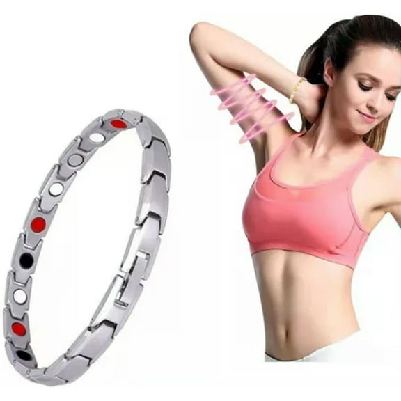 EOEMY Titanium Steel Magnetic Bracelet Lymph Drainage Detox Therapy Health Bracelet-Silver