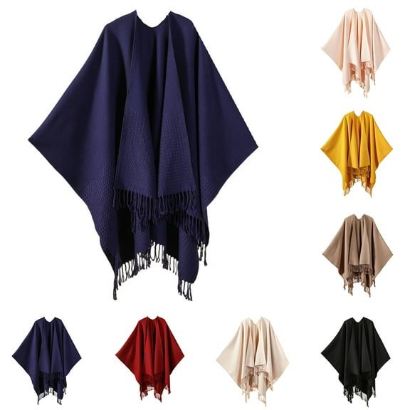 Dwellite Women's Fall Warm Scarf Shawl Fall Winter Imitation Jacquard Split Cape Women Shawl Wrap Poncho Sweater Open Front Cape Black