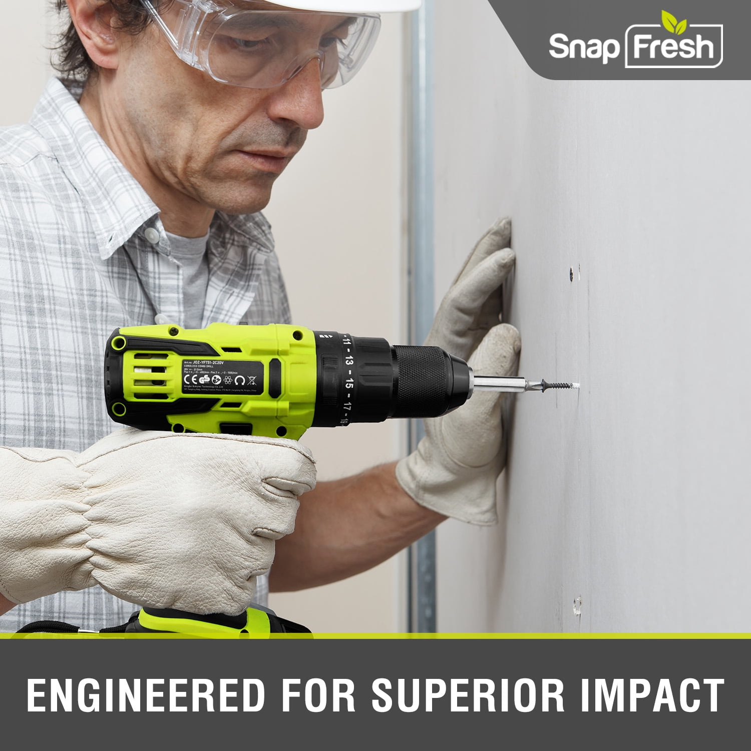 SnapFresh 20V Cordless Drill,1/2 Metal Chuck , 445In-Lbs, 21+1 Torque Setting, 2.0Ah Battery