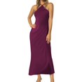 thumbnail image 1 of Vestido de noche de satén para mujer tallas grandes - Elegante cuello en V, diseño en la cintura, vestido de fiesta para bodas - Tallas XS-L, tejido con brillo lujoso, 1 of 5