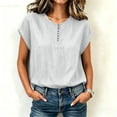thumbnail image 2 of Lopecy-Sta Women’s Top Round Neck Partial Placket Linen Blend Cap Sleeve Loose Oversized Blouse Lightweight Breathable Crinkle Fabric Casual Shirt, 2 of 6