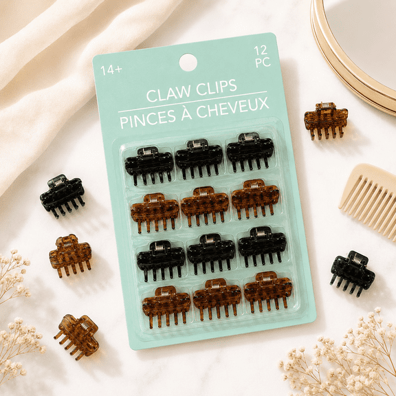Women’s Hair Claw Clips, Assorted Colors, 12-Piece Set
