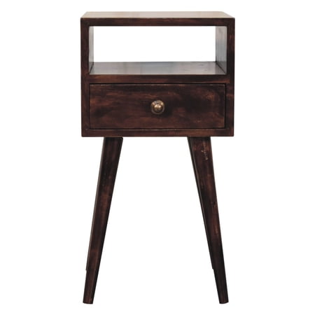 Walnut Solid Wood Bedside - Shelf And Drawer For Storage Nordic Finish Style With &