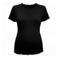thumbnail image 2 of QSAWXQZ Maternity T Shirt Crew Neck Short Sleeve Lettuce Hem Ribbed Stretch Soft Knit Pregnancy Top L, 2 of 9