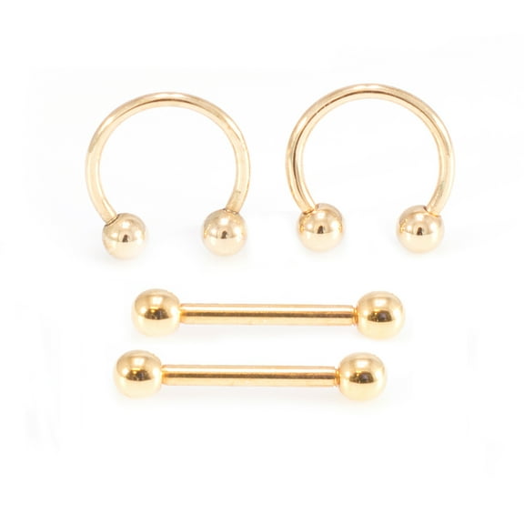 Gold IP Micro Nipple Barbell and Horseshoe Ring Set 16G 10mm