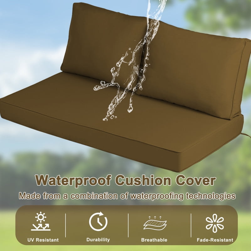 Outdoor Loveseat Cushions Set 48" x 24" Water Repellent & Fadeness Patio Furniture Cushions with Removable Cover and Ties, Patio Love Seat Sofa Cushions for Porch Garden Chair （Coffee）