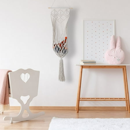 FRCOLOR Wall Hanging Stuffed Animal Net Plush Toy Storage Organizer Kids Room Boho Nursery Macrame Decor Over Door Toy Organizer