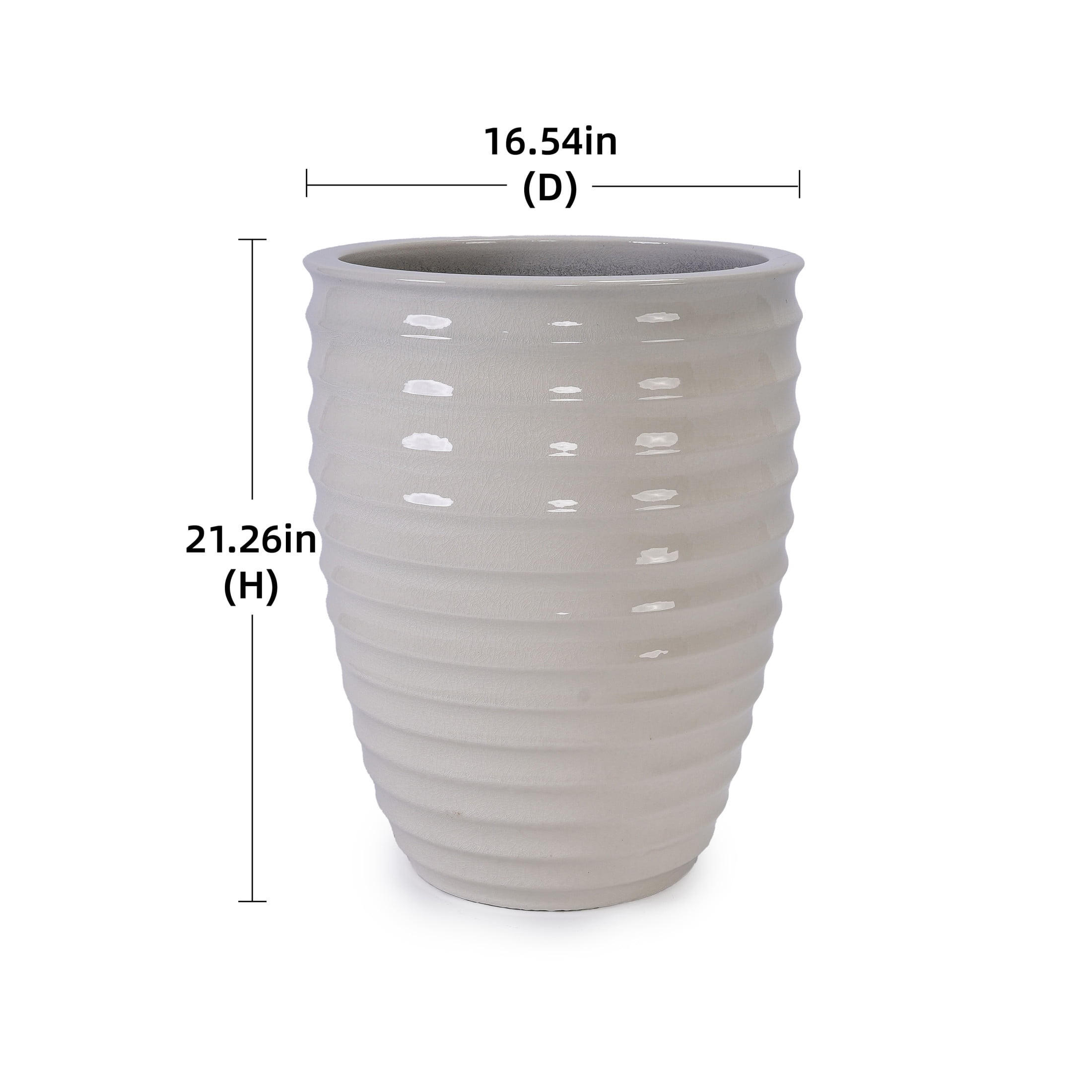 Noble House Alaric 21" Ceramic Flowerpot, Glossy Planter with Drainage Hole for Indoor Outdoor Use, Milk White