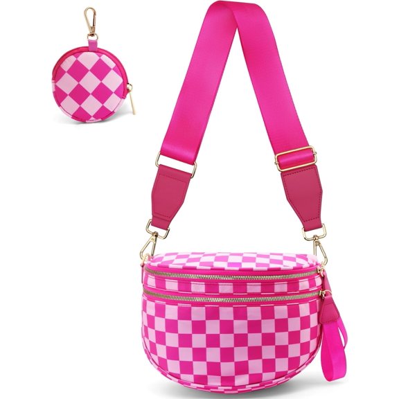 Checkered Crossbody Bum Bag for Women Spacious Purse Fanny Nylon Checkerboard Belt Bag Handbags Wallets