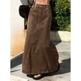 thumbnail image 4 of Coffee Brown Denim Maxi Skirt With Front Slit Loose Casual Style, 4 of 21