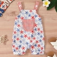 thumbnail image 2 of Zanarzt Toddler 4th Of July Romper Girl 4th Fourth of July Baby Girl Boy Outfit American Flag Print Overalls Shorts Pocket Suspender Romper Clothes Watermelon Red,6-9 Months, 2 of 7
