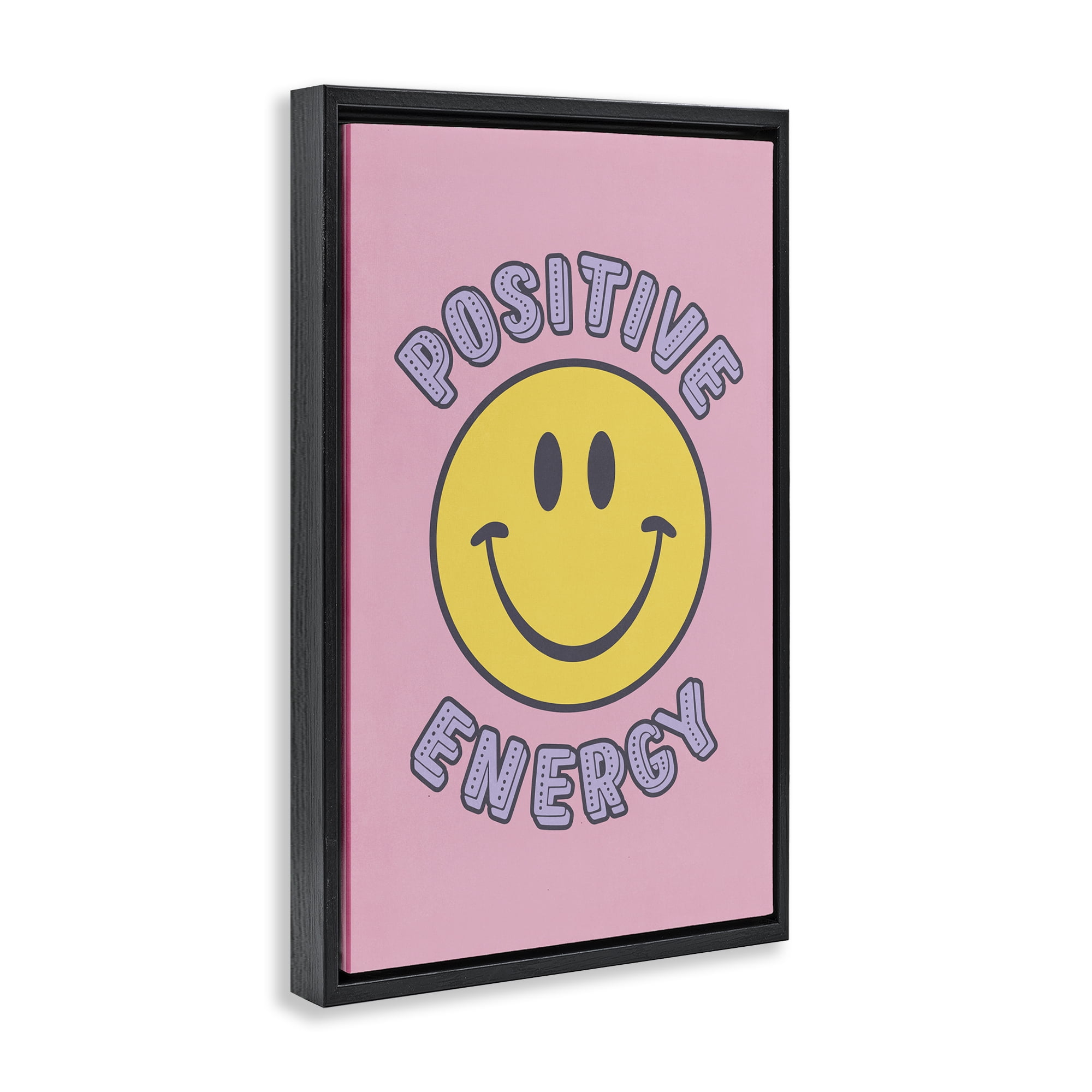 Stupell Industries Positive Energy Smiley Text & Numbers Painting Black Floater Framed Canvas Art Print Wall Art, 17 x 25