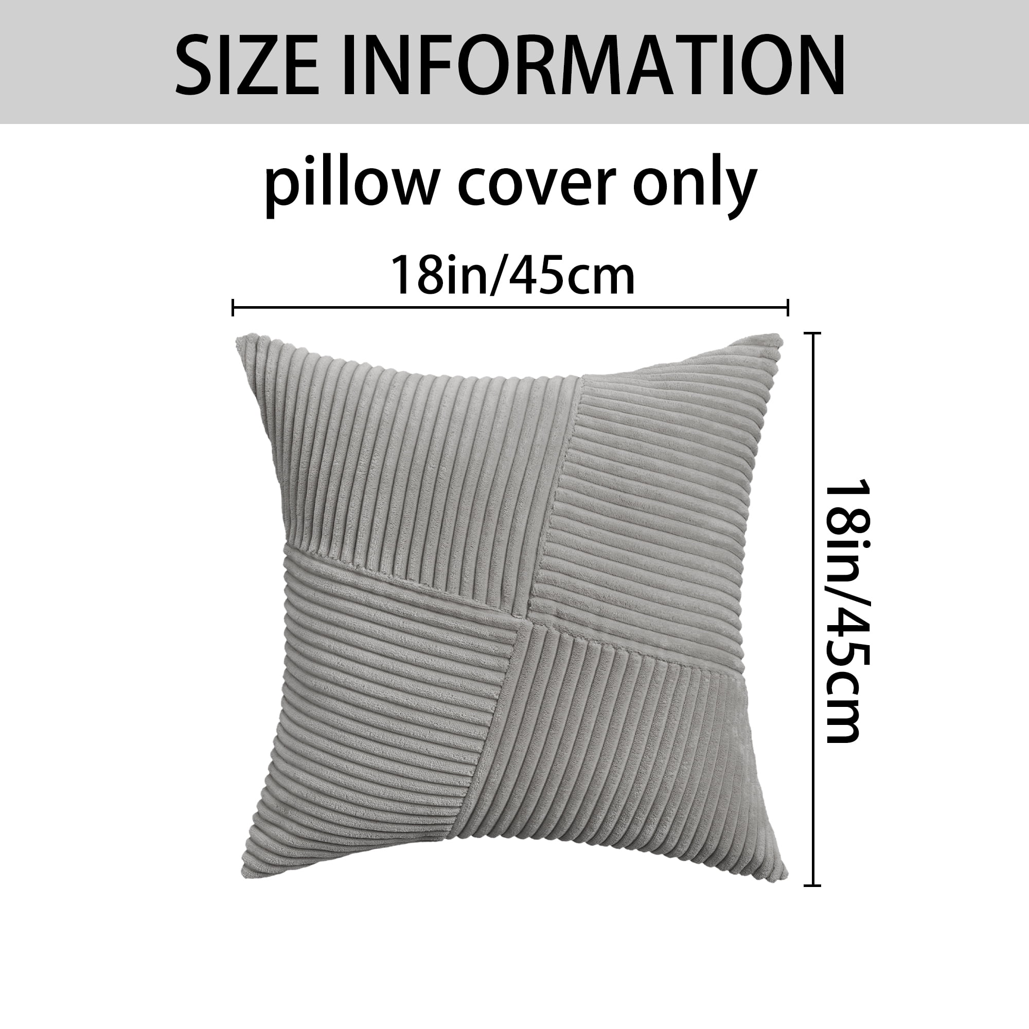 Unique Bargains Solid Corduroy Throw Pillow Covers Set of 2 Grey 18" x 18"