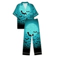 thumbnail image 5 of Pijama de manga corta con cuello vuelto para mujer, con bolsillos y estampado de Halloween, cintura elástica, de poliéster, 5 of 5