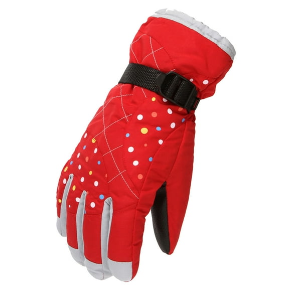 VJGBEGW Women's Winter Ski Gloves Waterproof Thermal Gloves, Anti-Slip Warm Lined Gloves for Outdoor Sports Cycling Snowboarding with Adjustable Strap Red One Size