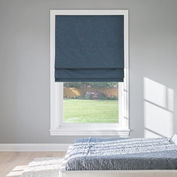 Washable Room Darkening Cordless Roman Shades for Windows, Double Tone Color Jacquard Textured Woven Polyester Belmar Roman Blind for Living Room/Office/Bedroom 23" W × 64" L Indigo Blue